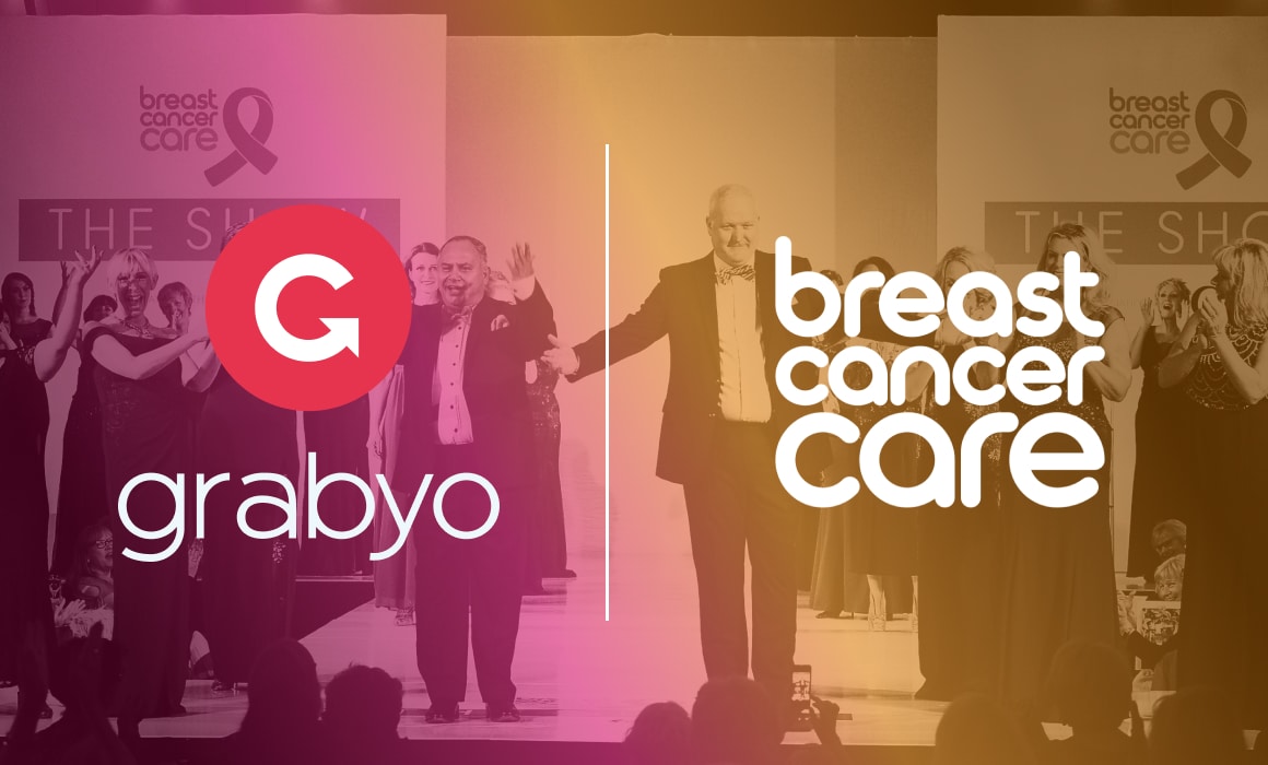 a banner showing the logos of grabyo and breast cancer care during the charity's fundraising live stream