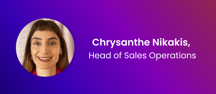 A banner showing an image of Chrysanthe Nikakis, Head of Sales Operations at Grabyo, in celebration of international women's day