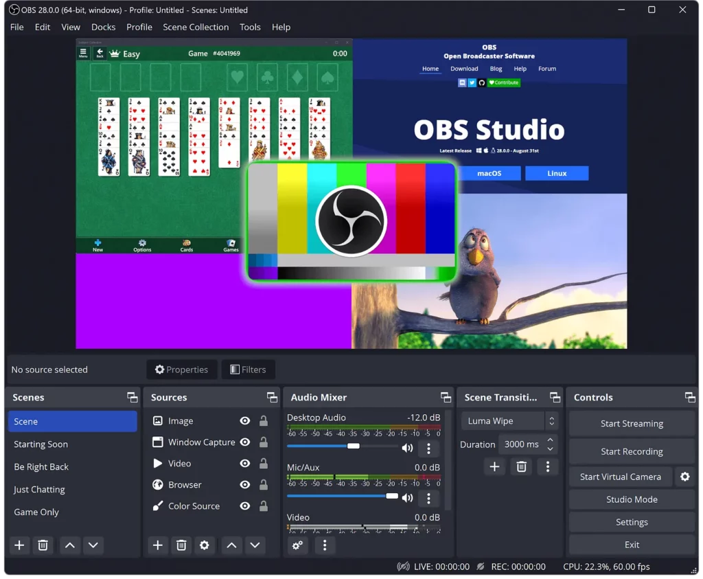 an image of OBS studio, an open source video platform