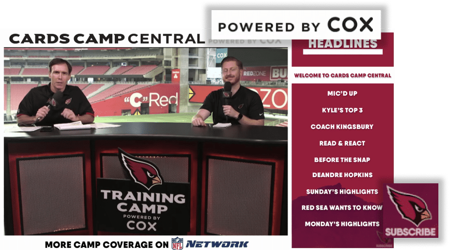 an image showing how to generate revenue with video content using brand sponsorships on live video, an example from the arizona cardinals' sponsored live shows