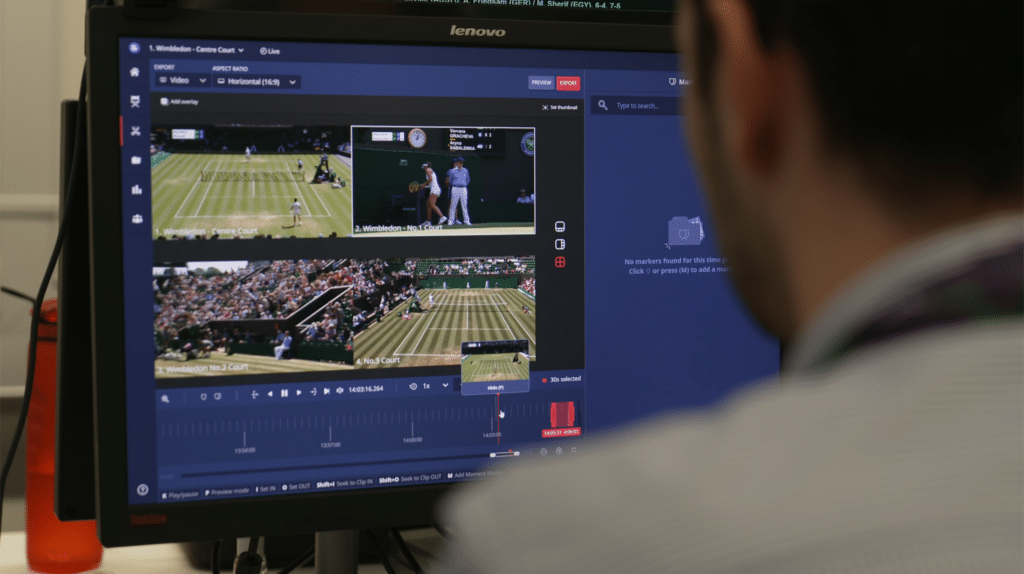 an image of a video editor using grabyo's multi-stream live clipping feature at wimbledon