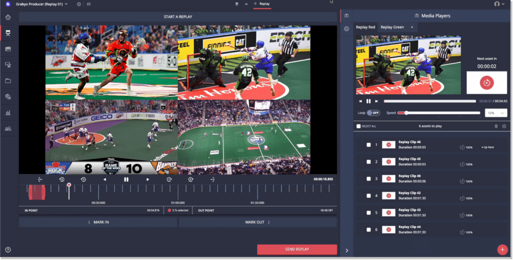 Grabyo UI showing Instant replay