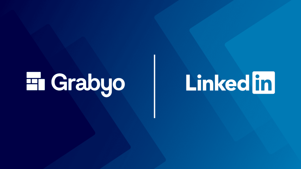 a image showing the logos of grabyo and linkedin with patterns that revolve around live streaming to linkedin