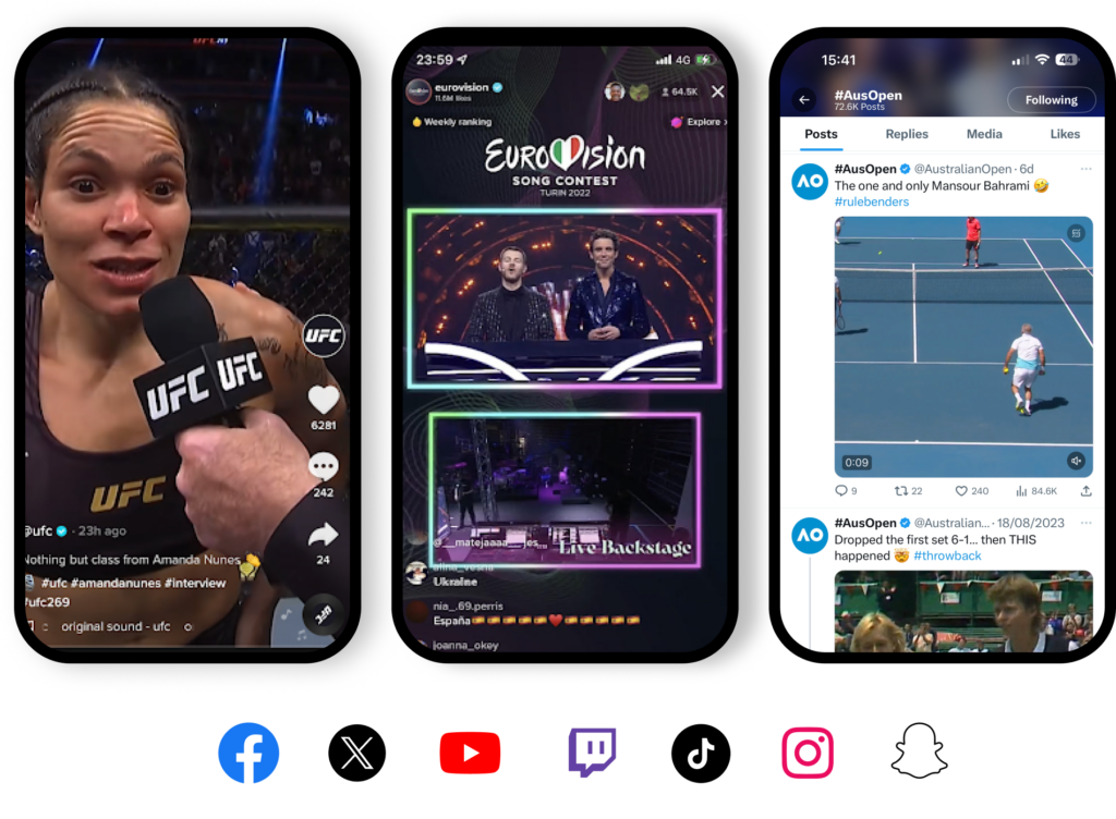 an image of video distribution to social media platforms inside smartphones