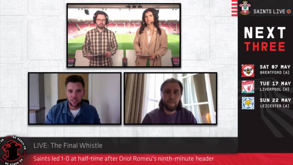 Southampton FC hosting a hafltime live digital show with two presenters in the club stadium