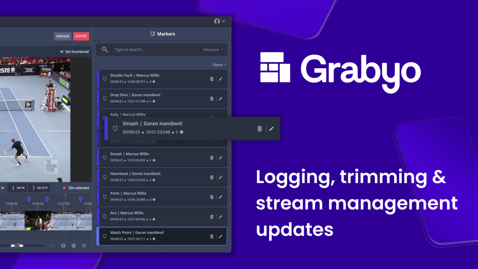 Grabyo Studio update: Logging, trimming & stream management upgrades